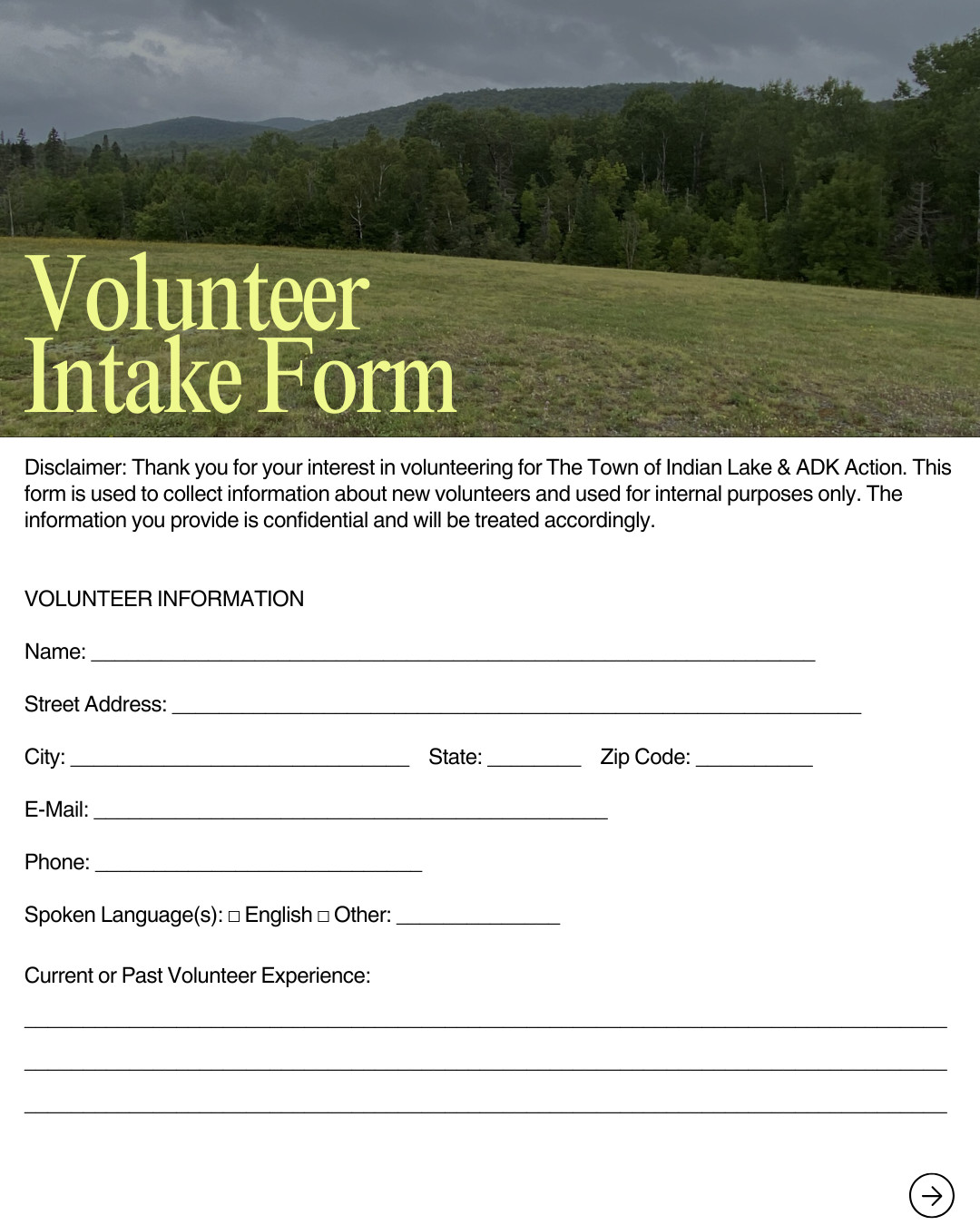 Pollinator Project Volunteer Form page 1