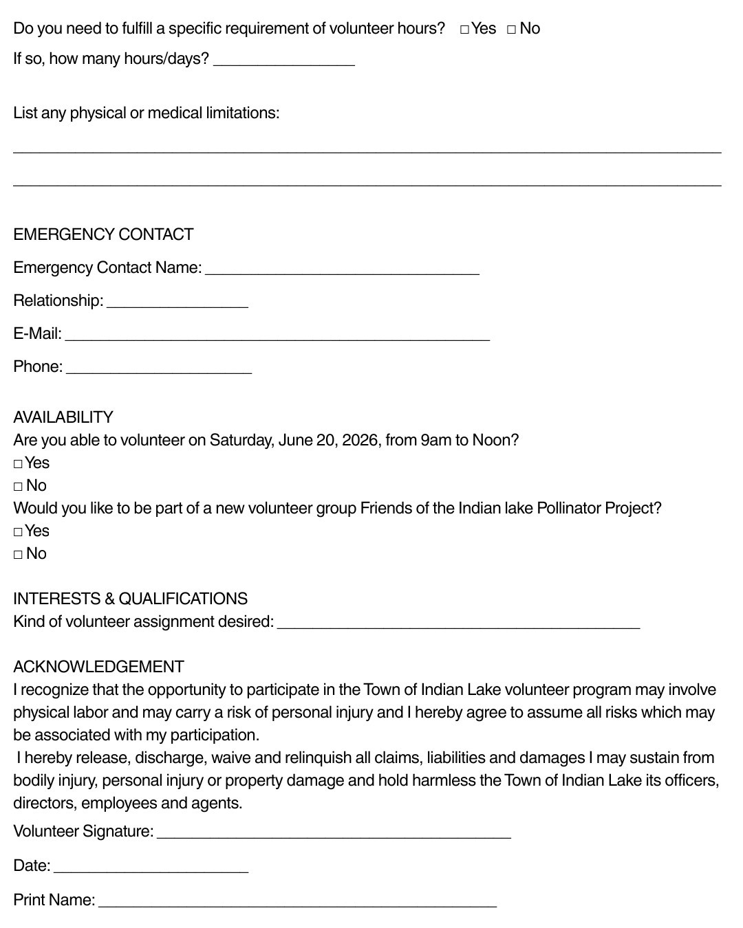 Pollinator Project Volunteer Form page 2